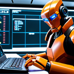 ** A cunning, tech-savvy villain like Discloud from Tobot, plotting world domination using advanced gadgets and hacking tools in a high-tech lair.

**